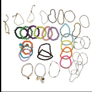 Lot of 35 Mixed Materials Bracelets - Stretch‎ Beaded Gold Colored- all wearable